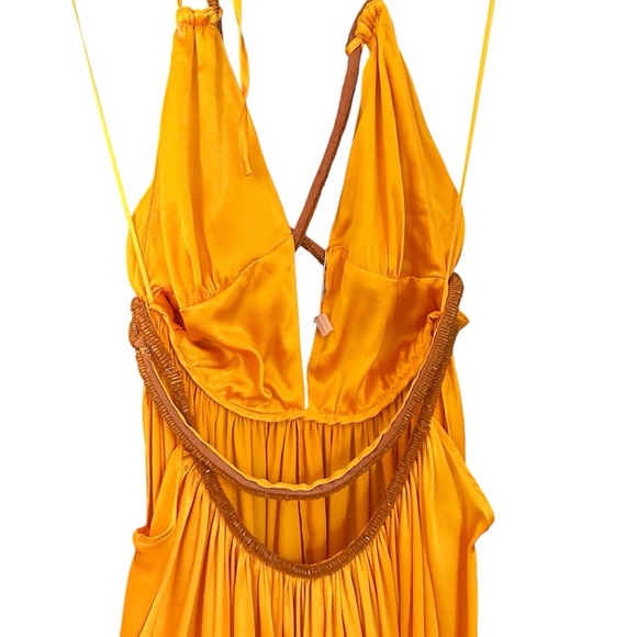NWT Cult Gaia Salee Strappy Hand Beaded Silk Gown Marigold Size 4 - Picture 9 of 15